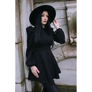Katakomb Baptism Black Cross Collar Puff Sleeve Gothic Mini Dress Women Large